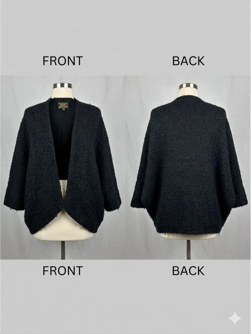 🧶 VNT Y2K Tapestries Ireland Black cardigan sweater Cape open front 23-12 🧶